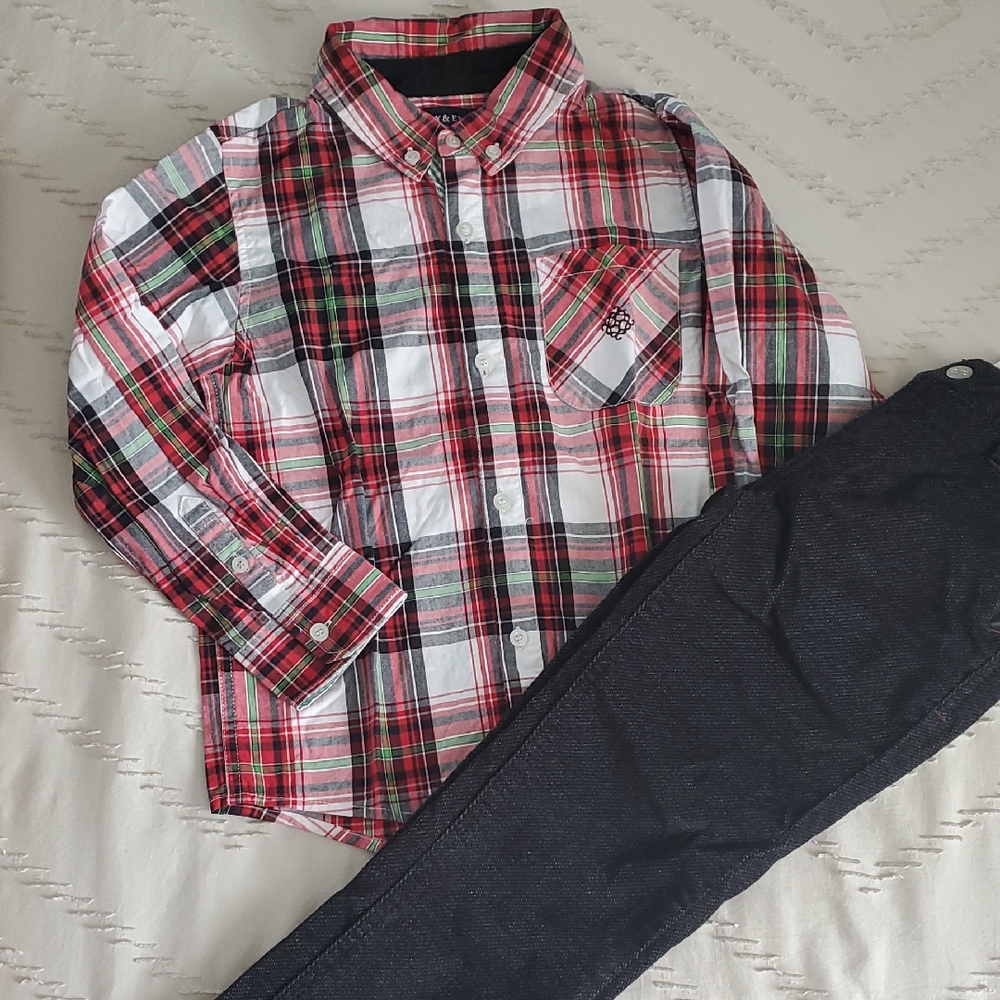 Deux par Deux Black and Red Plaid Shirt